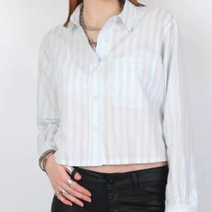 Everlane The Silky Cotton Way Short Shirt Blue and White Size S